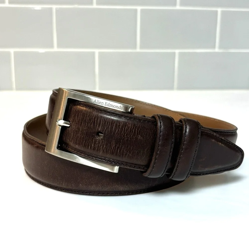 Allen Edmonds Wide Basic Leather Belt  39507 Dark Brown Calf Men's Size 34